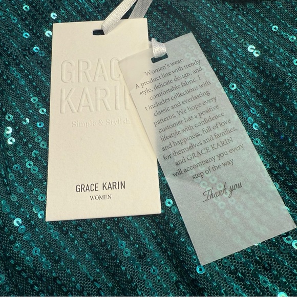 Grace Karin Emerald Green Sequin Asymmetrical Wrap Dress Medium - Picture 14 of 16